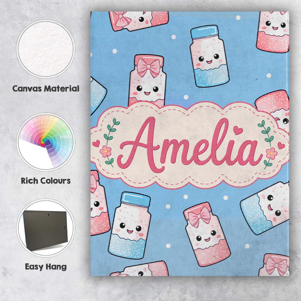 Personalised Name Cute Kawaii Sweet Sugar Custom  Unique Gift Idea Elegant Feature Canvas Wall Art Print Decor Picture Ready to Hang