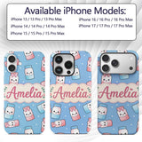 Cute Kawaii Sweet Sugar Jars with Bows Soft Blue Custom Name Protective Phone Case Mobile Cover Durable Everyday Smartphone Shock Resistant