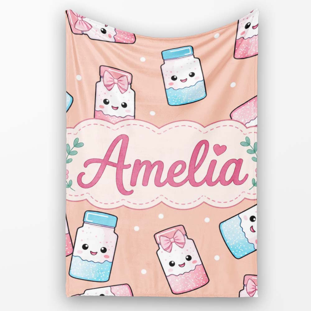 Cute Kawaii Sweet Sugar Jars with Bows Peach Background Seamless  Personalised Custom Name Super Soft Fleece Blanket Bed Sofa Throw