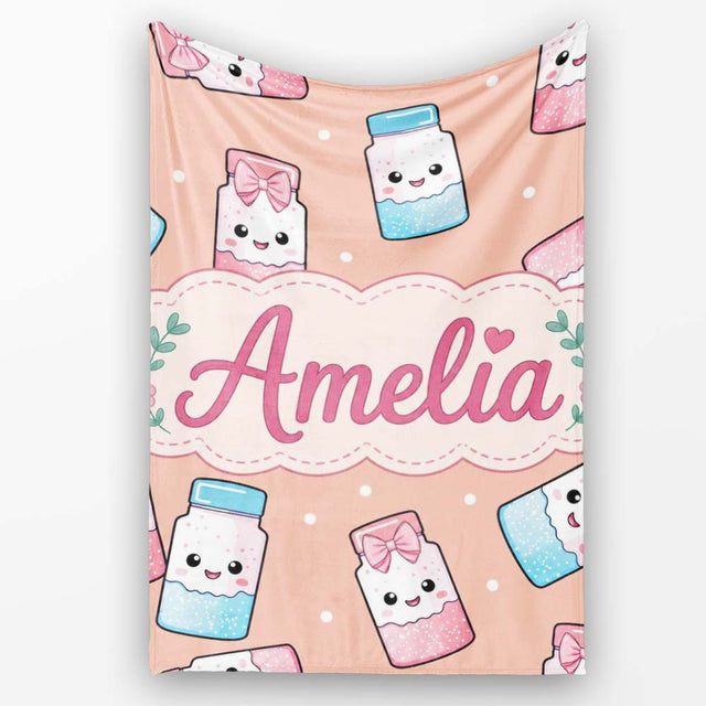 Cute Kawaii Sweet Sugar Jars with Bows Peach Background Seamless  Personalised Custom Name Super Soft Fleece Blanket Bed Sofa Throw