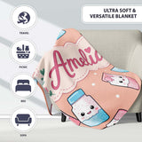 Cute Kawaii Sweet Sugar Jars with Bows Peach Background Seamless  Personalised Custom Name Super Soft Fleece Blanket Bed Sofa Throw