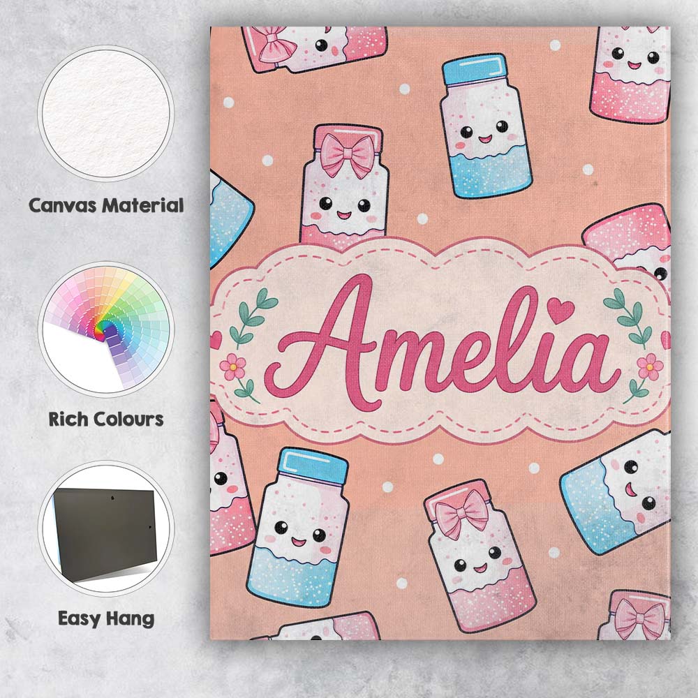 Personalised Name Cute Kawaii Sweet Sugar Custom  Unique Gift Idea Elegant Feature Canvas Wall Art Print Decor Picture Ready to Hang