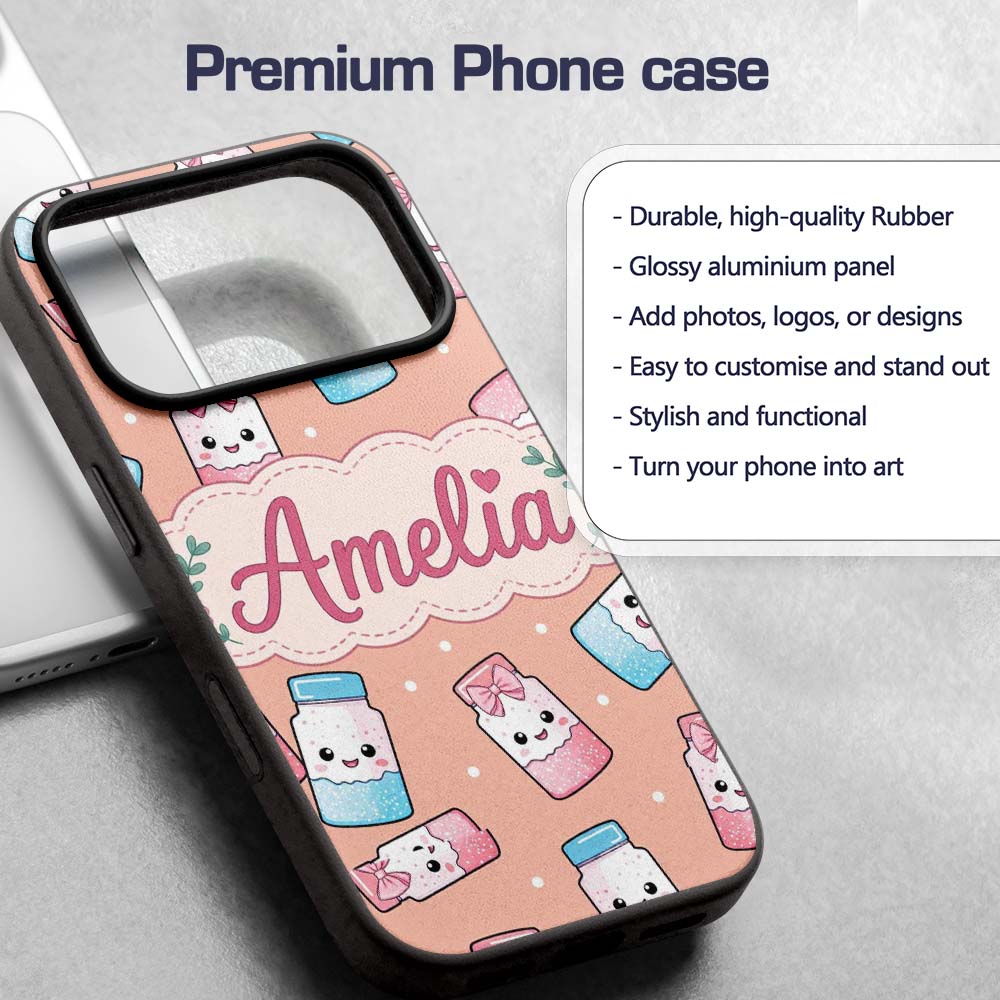 Cute Kawaii Sweet Sugar Jars with Bows Peach Custom Name Protective Phone Case Mobile Cover Durable Everyday Smartphone Shock Resistant