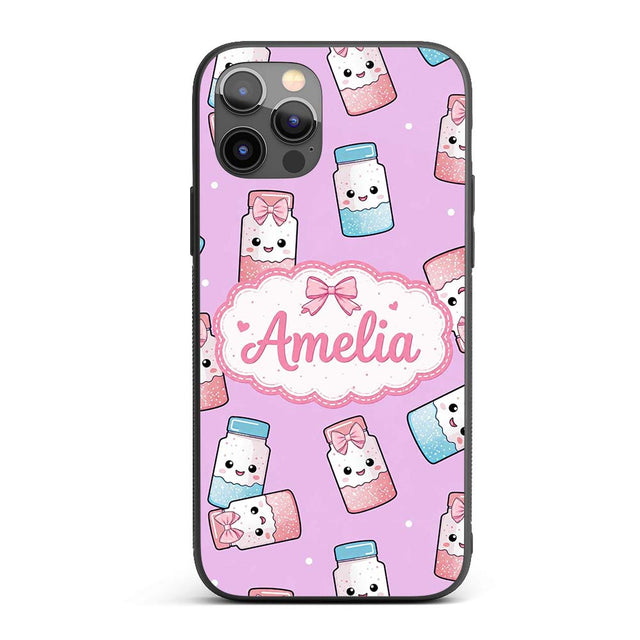 Cute Kawaii Sweet Sugar Jars with Bows Purple Custom Name Protective Phone Case Mobile Cover Durable Everyday Smartphone Shock Resistant
