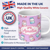 Personalized Custom Name Cute Kawaii Sweet Sugar Jars with Bows Purple Background Seamless 11oz Ceramic Coffee Tea Mug White Large Handle