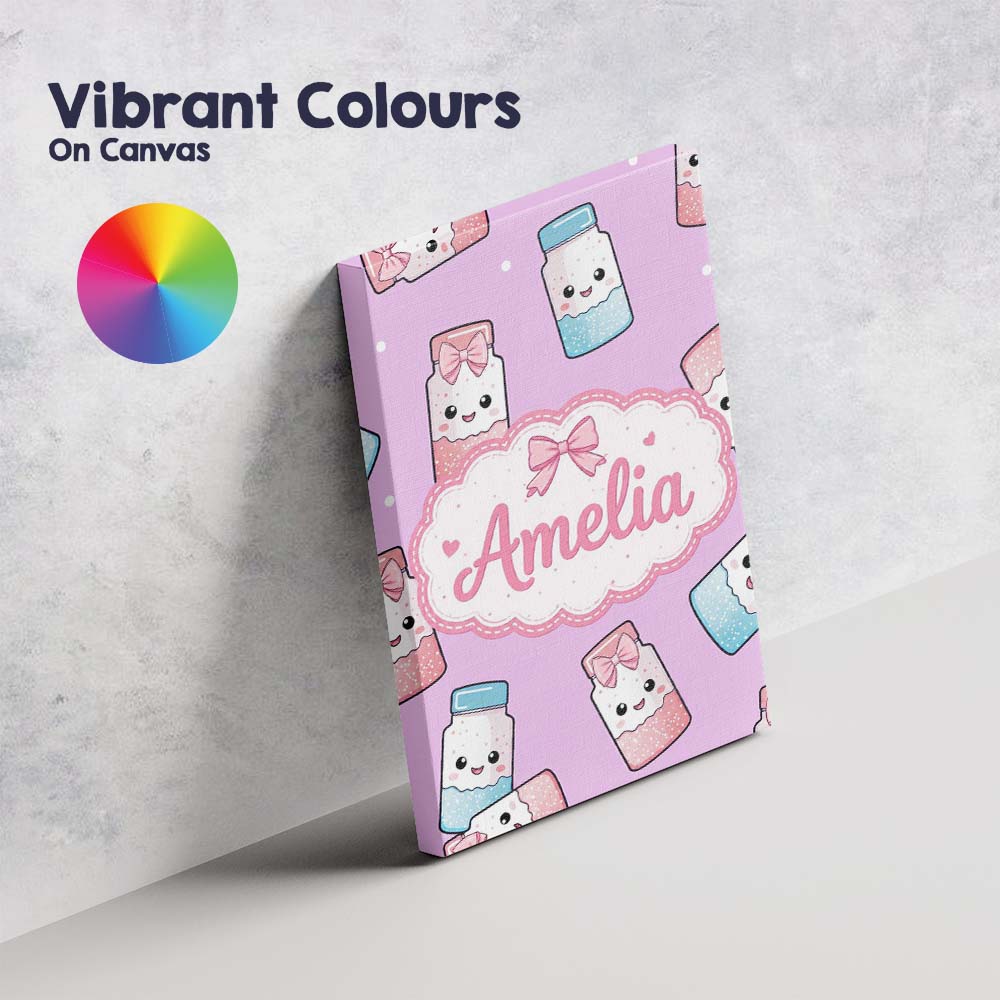 Personalised Name Cute Kawaii Sweet Sugar Custom  Unique Gift Idea Elegant Feature Canvas Wall Art Print Decor Picture Ready to Hang
