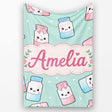 Cute Kawaii Sweet Sugar Jars with Bows Mint Green Background  Personalised Custom Name Super Soft Fleece Blanket Bed Sofa Throw
