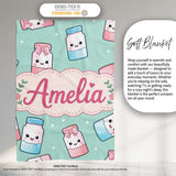 Cute Kawaii Sweet Sugar Jars with Bows Mint Green Background  Personalised Custom Name Super Soft Fleece Blanket Bed Sofa Throw