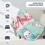 Cute Kawaii Sweet Sugar Jars with Bows Mint Green Background  Personalised Custom Name Super Soft Fleece Blanket Bed Sofa Throw