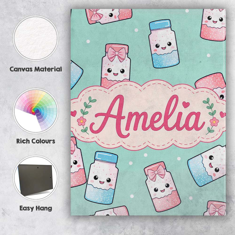 Personalised Name Cute Kawaii Sweet Sugar Custom  Unique Gift Idea Elegant Feature Canvas Wall Art Print Decor Picture Ready to Hang