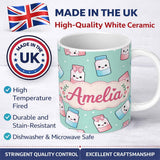 Personalized Custom Name Cute Kawaii Sweet Sugar Jars with Bows Mint Green Background 11oz Ceramic Coffee Tea Mug White Large Handle
