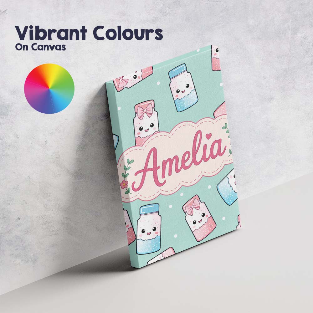 Personalised Name Cute Kawaii Sweet Sugar Custom  Unique Gift Idea Elegant Feature Canvas Wall Art Print Decor Picture Ready to Hang