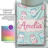 Cute Kawaii Sweet Sugar Jars with Bows Mint Green Background  Personalised Custom Name Super Soft Fleece Blanket Bed Sofa Throw