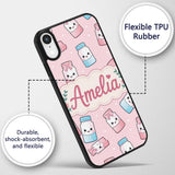 Cute Kawaii Sweet Sugar Jars with Bows Soft Beige Custom Name Protective Phone Case Mobile Cover Durable Everyday Smartphone Shock Resistant