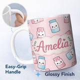 Personalized Custom Name Cute Kawaii Sweet Sugar Jars with Bows Soft Beige Background 11oz Ceramic Coffee Tea Mug White Large Handle