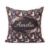 Custom Name Dark Floral Woodland Rabbit Seamless Pattern for Her Square Filled Cushion Throw Pillow Sofa Bed Home Decor Zip Washable UK Made