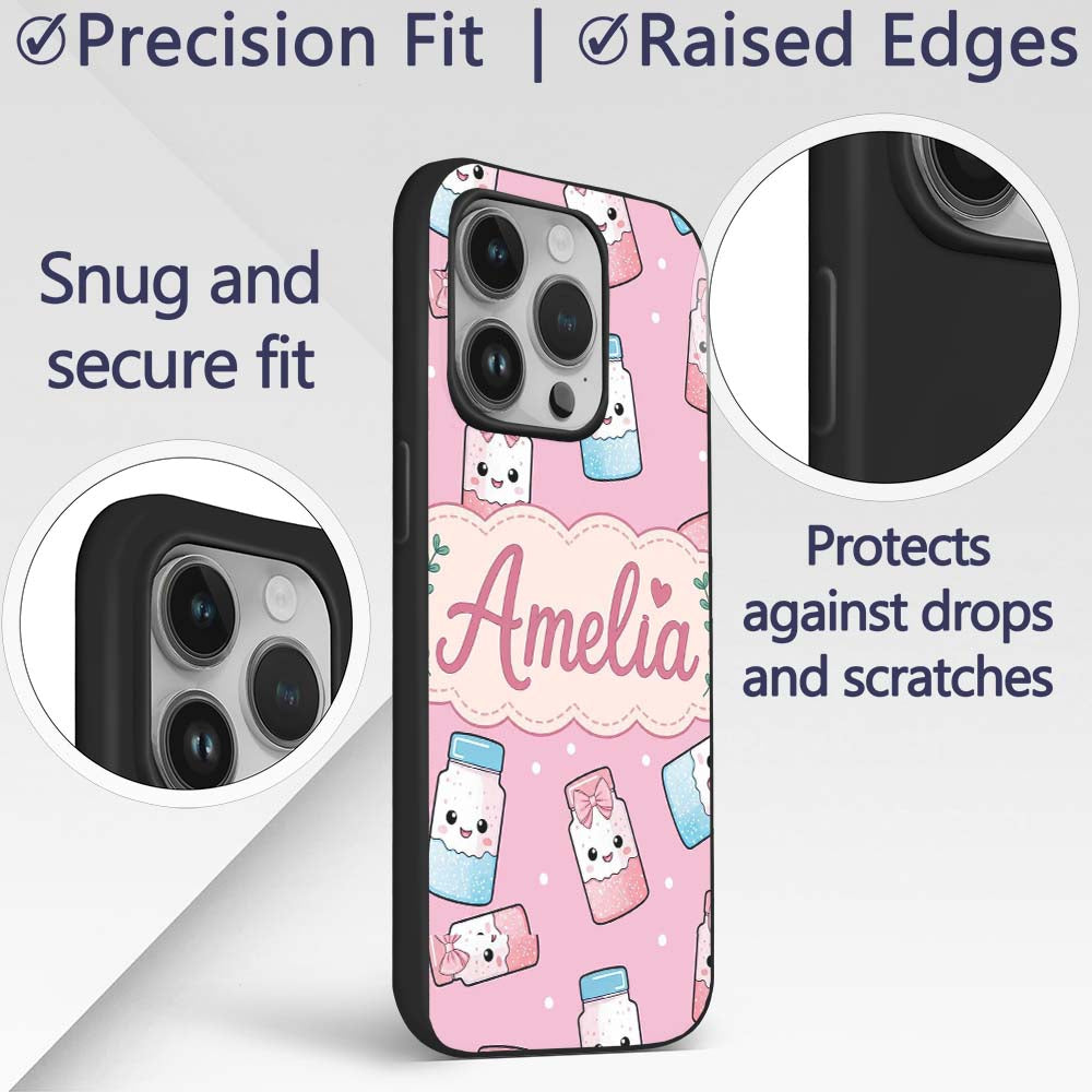 Cute Kawaii Sweet Sugar Jar with Printed Design Custom Name Protective Phone Case Mobile Cover Durable Everyday Smartphone Shock Resistant