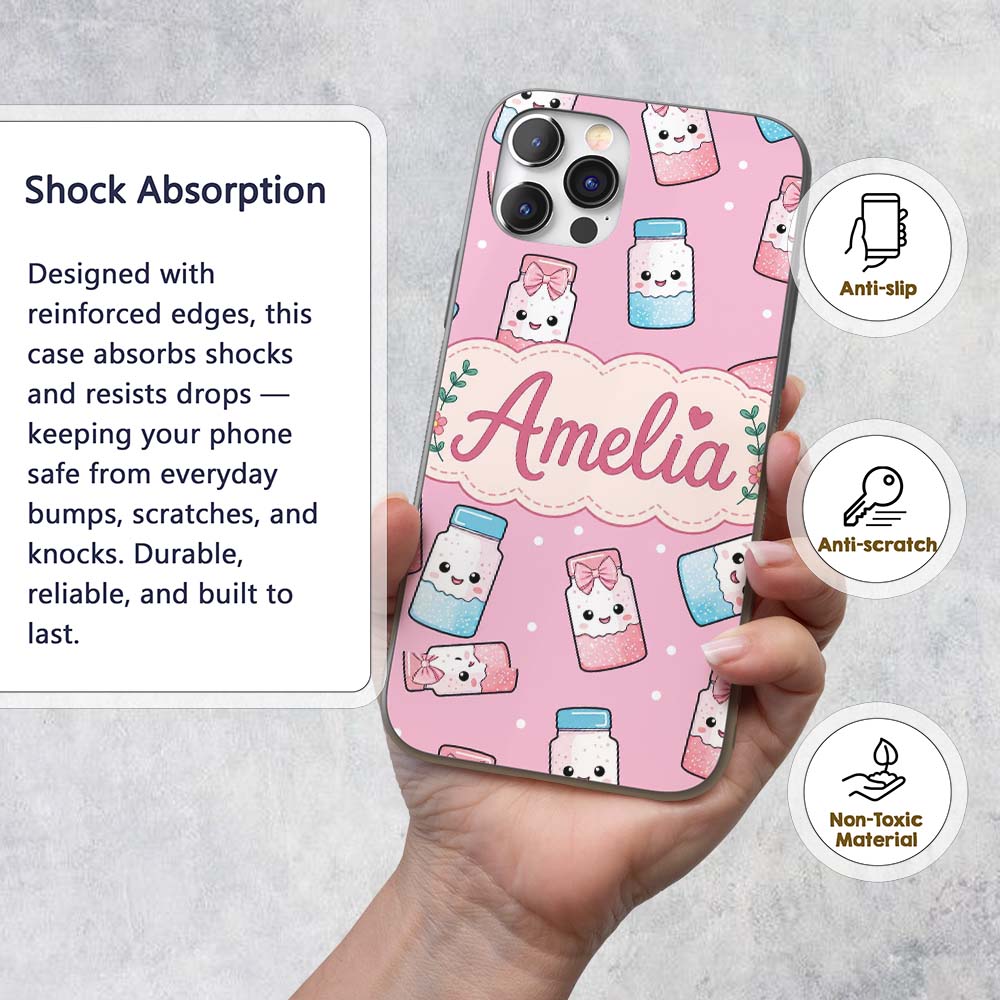 Cute Kawaii Sweet Sugar Jar with Printed Design Custom Name Protective Phone Case Mobile Cover Durable Everyday Smartphone Shock Resistant