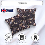 Custom Name Dark Floral Woodland Rabbit Seamless Pattern for Her Square Filled Cushion Throw Pillow Sofa Bed Home Decor Zip Washable UK Made
