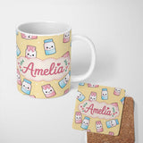 Personalized Custom Name Cute Kawaii Sweet Sugar Jars with Bows Warm Yellow Background 11oz Ceramic Coffee Tea Mug White Large Handle