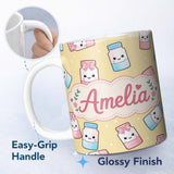 Personalized Custom Name Cute Kawaii Sweet Sugar Jars with Bows Warm Yellow Background 11oz Ceramic Coffee Tea Mug White Large Handle