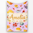 Cute Vintage Teapots Cups Flowers Lilac Background Seamless Pattern  Personalised Custom Name Super Soft Fleece Blanket Bed Sofa Throw