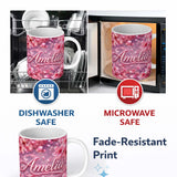 Personalized Custom Name Dreamy Pink Cherry Blossom Branches with Soft Focus Gentle Spring 11oz Ceramic Coffee Tea Mug White Large Handle