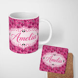 Personalized Custom Name Bright Pink Leopard Spot Seamless Pattern Bold Animal Print Design 11oz Ceramic Coffee Tea Mug White Large Handle