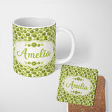 Personalized Custom Name Realistic Kiwi Slice Scatter Seamless Pattern on Cream Background 11oz Ceramic Coffee Tea Mug White Large Handle