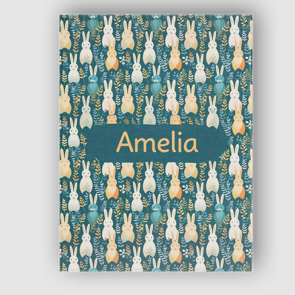 Personalised Name Cute Pastel Bunny Botanical Folk Seamless Custom  Elegant Feature Canvas Wall Art Print Decor Picture Ready to Hang