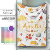Cute Vintage Teapots Cups Flowers Light Grey Background Seamless  Personalised Custom Name Super Soft Fleece Blanket Bed Sofa Throw
