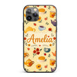 Cute Vintage Teapots Cups Flowers Warm Yellow Custom Name Protective Phone Case Mobile Cover Durable Everyday Smartphone Shock Resistant