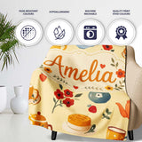 Cute Vintage Teapots Cups Flowers Warm Yellow Background Seamless  Personalised Custom Name Super Soft Fleece Blanket Bed Sofa Throw