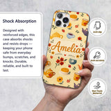 Cute Vintage Teapots Cups Flowers Warm Yellow Custom Name Protective Phone Case Mobile Cover Durable Everyday Smartphone Shock Resistant