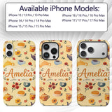 Cute Vintage Teapots Cups Flowers Warm Yellow Custom Name Protective Phone Case Mobile Cover Durable Everyday Smartphone Shock Resistant