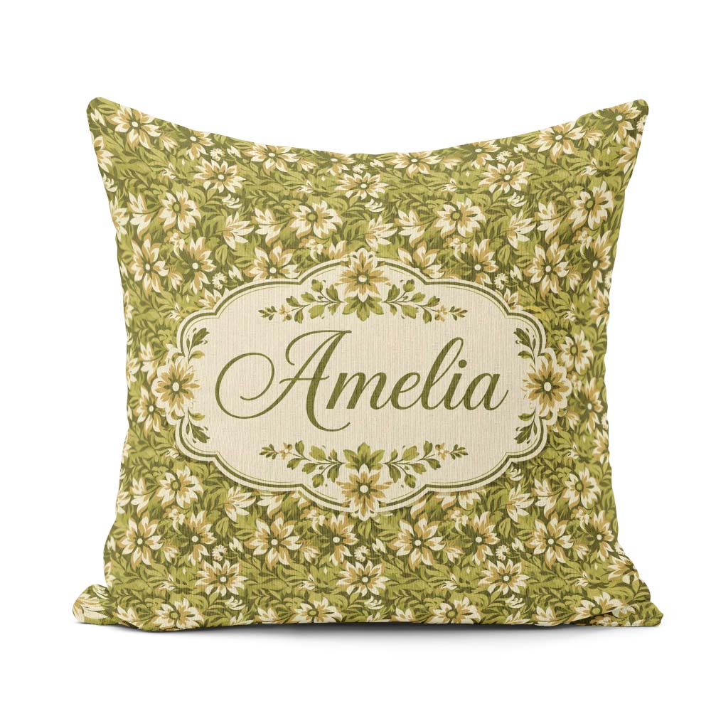 Custom Name Floral Daisy Olive Garden Seamless Pattern Name Cute Square Filled Cushion Throw Pillow Sofa Bed Home Decor Zip Washable UK Made