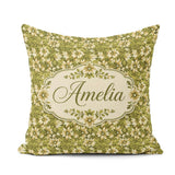Custom Name Floral Daisy Olive Garden Seamless Pattern Name Cute Square Filled Cushion Throw Pillow Sofa Bed Home Decor Zip Washable UK Made