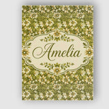 Personalised Name Floral Daisy Olive Green Custom  Unique Gift Idea Elegant Feature Canvas Wall Art Print Decor Picture Ready to Hang