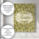 Personalised Name Floral Daisy Olive Green Custom  Unique Gift Idea Elegant Feature Canvas Wall Art Print Decor Picture Ready to Hang