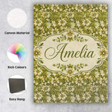 Personalised Name Floral Daisy Olive Green Custom  Unique Gift Idea Elegant Feature Canvas Wall Art Print Decor Picture Ready to Hang