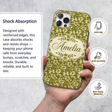 Floral Daisy Olive Green Garden Seamless Pattern Custom Name Protective Phone Case Mobile Cover Durable Everyday Smartphone Shock Resistant