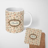 Personalized Custom Name Elegant Vintage Paisley Red Blue Cream Seamless Pattern Name Cute 11oz Ceramic Coffee Tea Mug White Large Handle