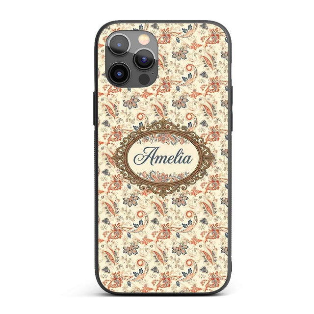 Elegant Vintage Paisley Red Blue Cream Seamless Custom Name Protective Phone Case Mobile Cover Durable Everyday Smartphone Shock Resistant