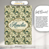 Elegant Green Gold Paisley Floral Seamless Pattern Name Cute Unique  Personalised Custom Name Super Soft Fleece Blanket Bed Sofa Throw