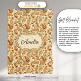 Vintage Brown Cream Paisley Floral Seamless Pattern Name Cute  Personalised Custom Name Super Soft Fleece Blanket Bed Sofa Throw