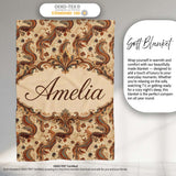 Vintage Warm Brown Paisley Floral Seamless Pattern Name Cute Unique  Personalised Custom Name Super Soft Fleece Blanket Bed Sofa Throw