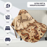 Vintage Warm Brown Paisley Floral Seamless Pattern Name Cute Unique  Personalised Custom Name Super Soft Fleece Blanket Bed Sofa Throw