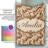 Vintage Warm Brown Paisley Floral Seamless Pattern Name Cute Unique  Personalised Custom Name Super Soft Fleece Blanket Bed Sofa Throw