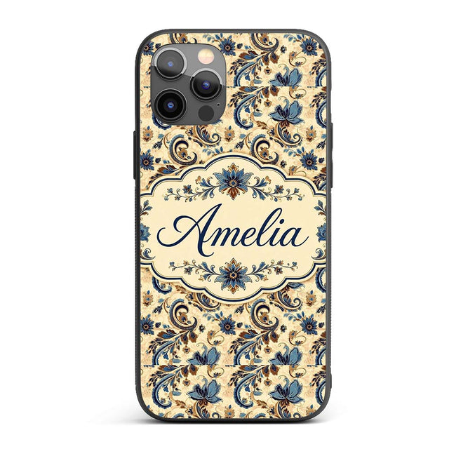 Elegant Blue Floral Paisley Vintage Seamless Custom Name Protective Phone Case Mobile Cover Durable Everyday Smartphone Shock Resistant