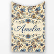 Elegant Blue Floral Paisley Vintage Seamless Pattern Name Cute  Personalised Custom Name Super Soft Fleece Blanket Bed Sofa Throw
